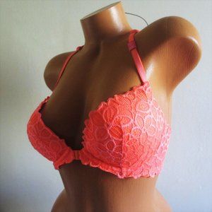 Victoria's Secret PINK The Date Racerback Lace Push-Up Bra 32DD Neon Orange